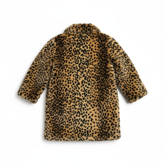 Neiman Marcus Leopard Print Coat Tan Faux Fur Plush Animal Dressy Winter 4 Girls - Picture 3 of 12